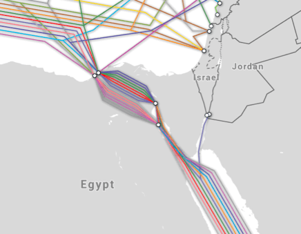 Map of the Internet cables that go via Egypt.