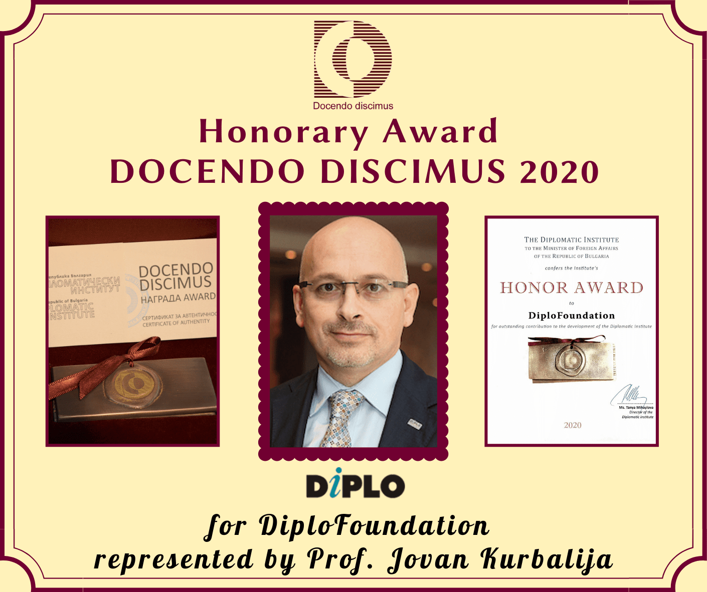 Bulgarian Diplomatic Institute's award to DiploFoundation