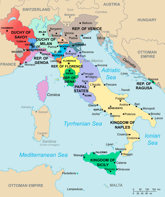 Map of Italy in 1494.