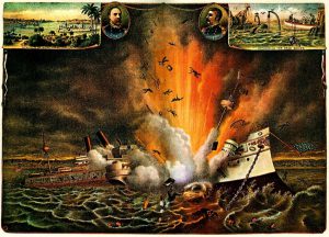 Newspaper Depiction Of The USS Maine Exploding In Havana Harbor, 1898