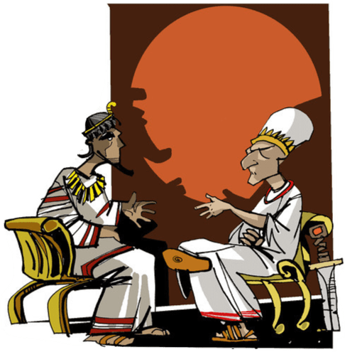 Illustration showing two ancient Egyptians negotiating an agreement