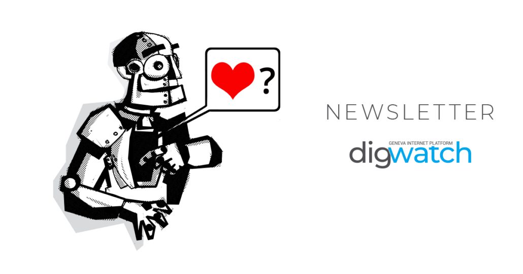 Image for July 2022 DW newsletter showing a robot, with a heart and a question mark.