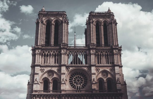 Cathedral Notre-Dame de Paris surrounded by clouds